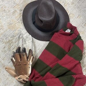 Unisex Freddy Krueger Costume with Hat and Glove